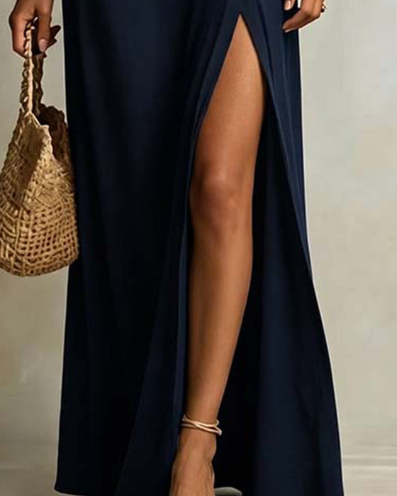 Kleid Mit Geschrägtem Schlitzschulter Und Schlitz