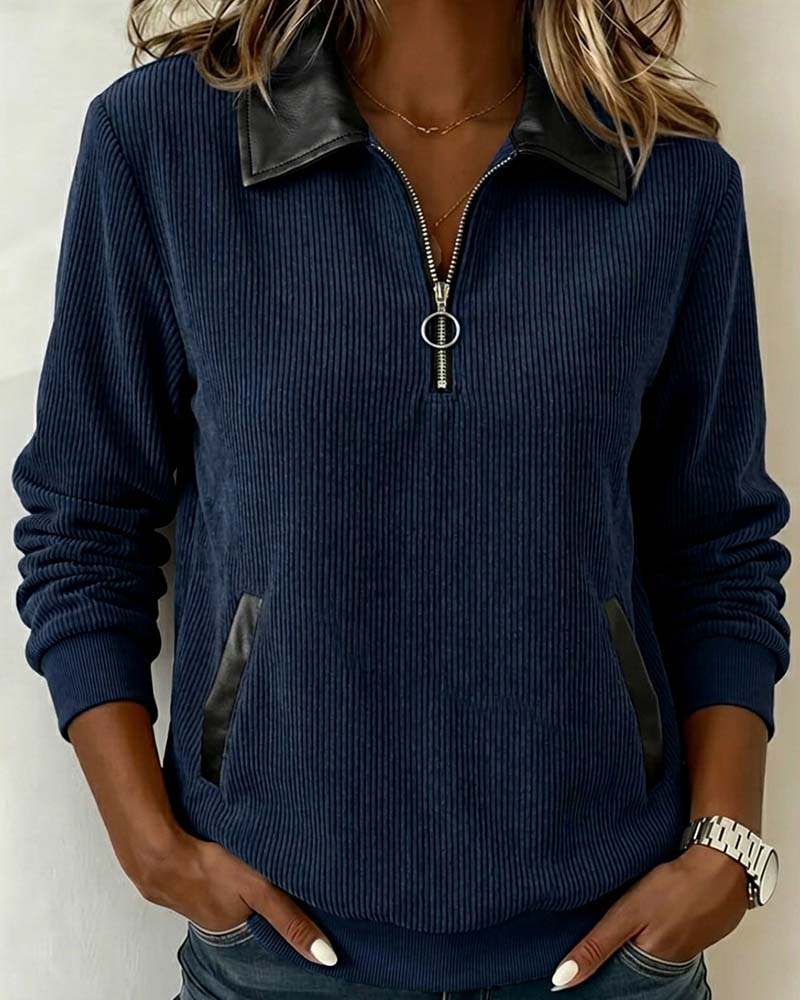 Sweatshirt Revers Reißverschluss Langarm