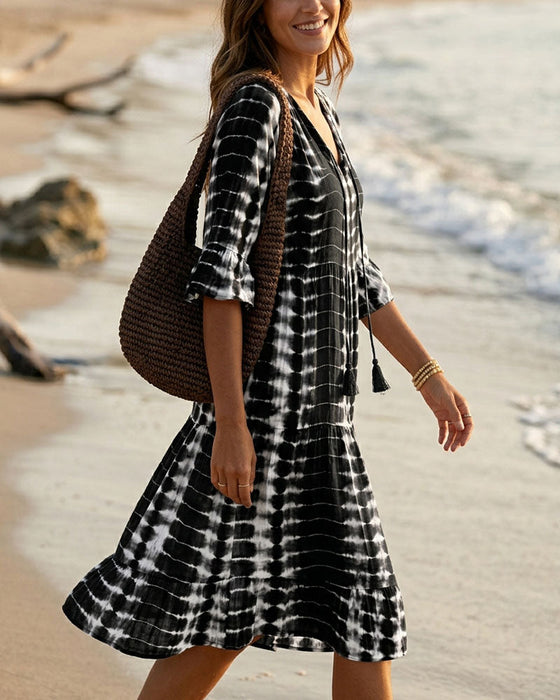 Kleid Mit V-Ausschnitt, Farbverlaufsdruck, Urlaub