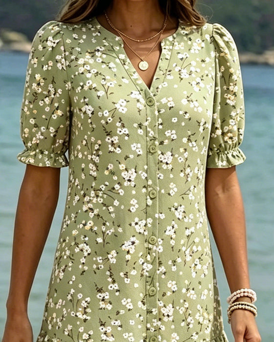 Kleid Blumen V-Ausschnitt Gestuft