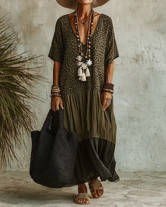 Kleid Lässig Leopardenmuster Maxi