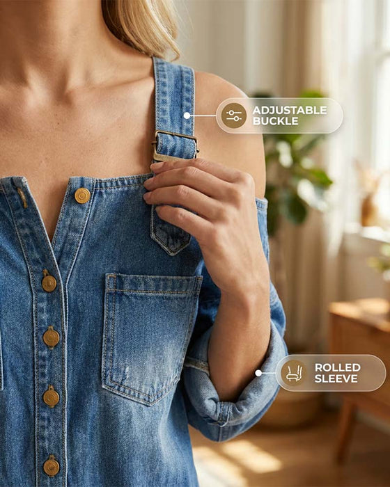Jumpsuit Spaghettiträger Kalte Schulter Weites Bein Denim
