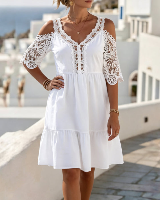 Kleider Spitze Off-Shoulder Gestuft Kurz