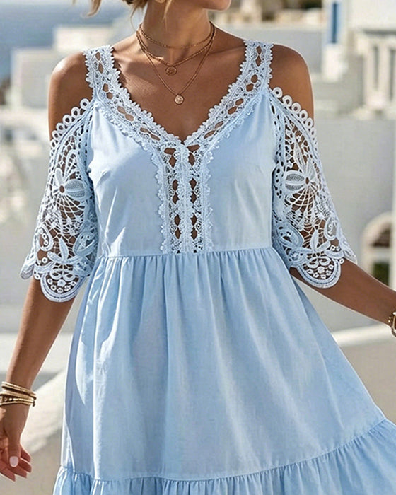 Kleider Spitze Off-Shoulder Gestuft Kurz