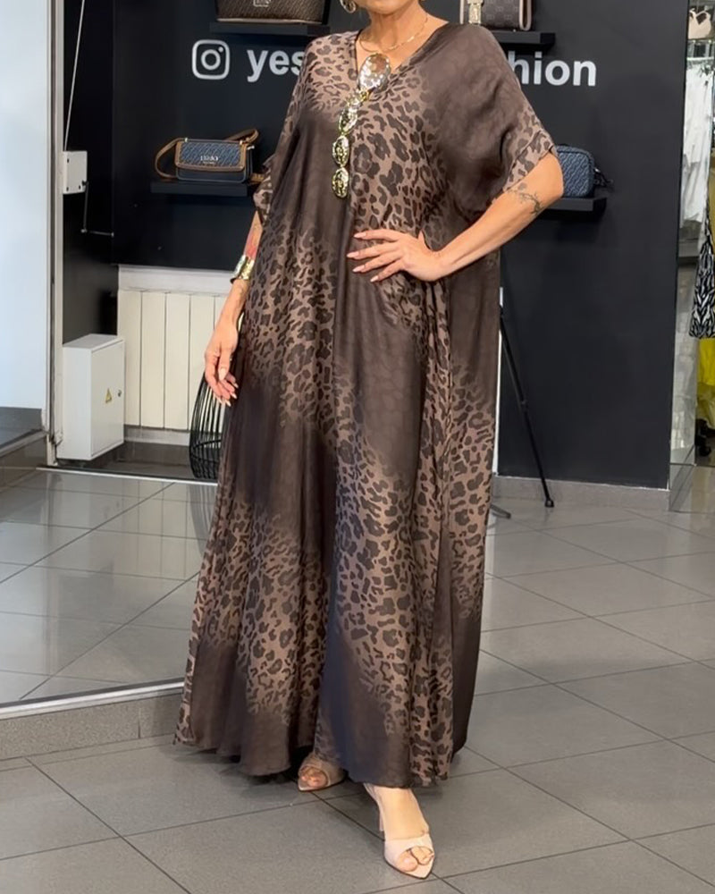 Kleid Gradient V-Ausschnitt Leopardenmuster