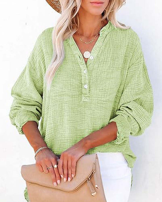 Bluse Plissiert Knopf Langarm
