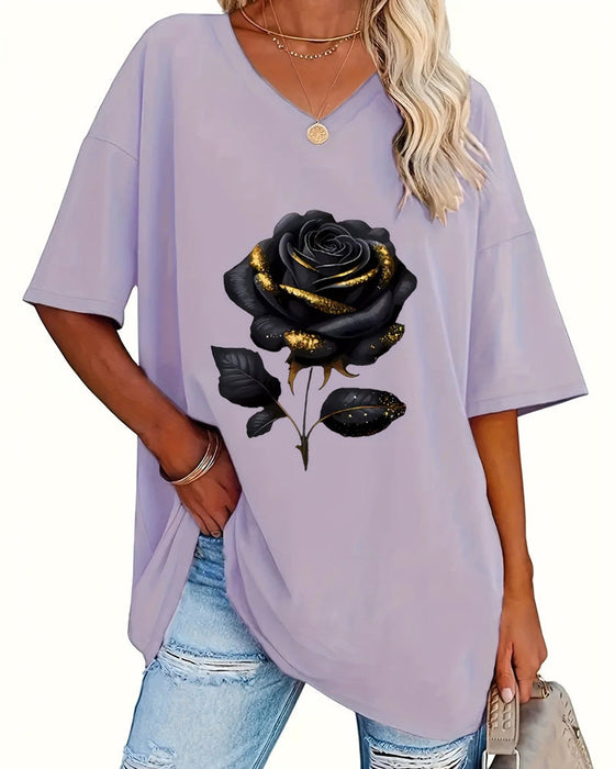 T-Shirt Rosenprint Loose Fit Halbarm