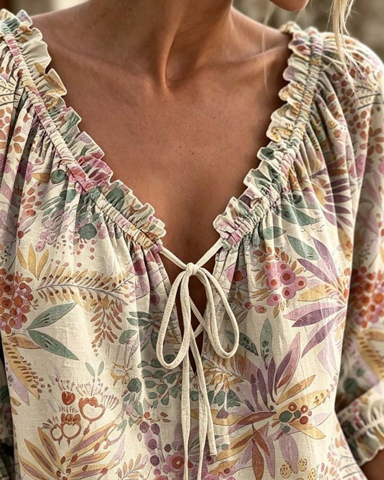 Bluse Mit V-Ausschnitt Und Schnürung
