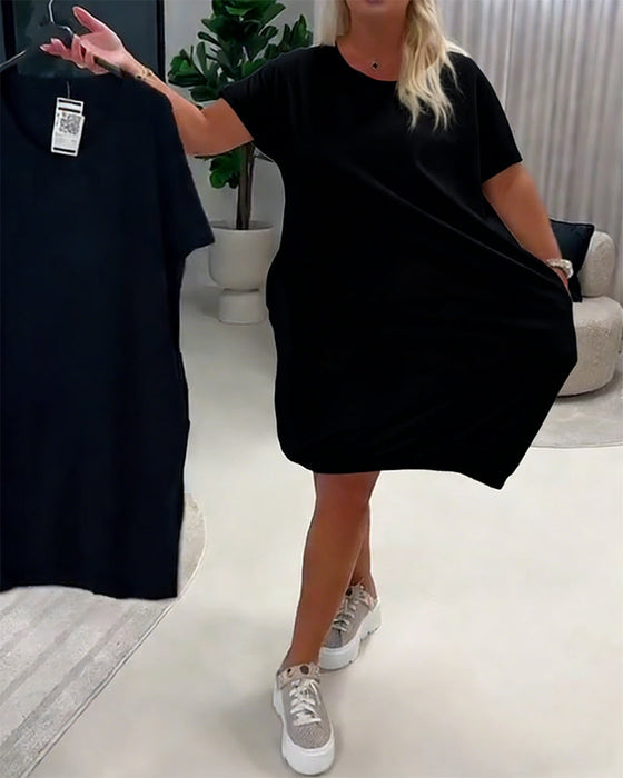 Kleid Kurzarm Rundhals Loose-Fit