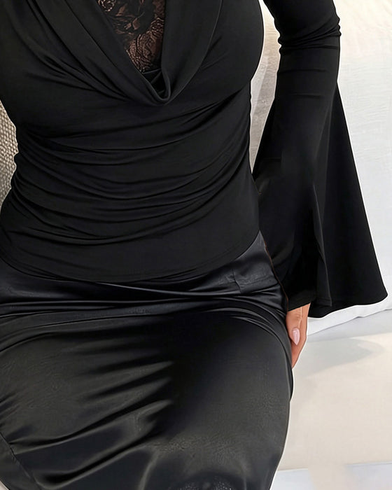 Oberteil Mockneck Spitzeneinsatz Ausgestellter Ärmel