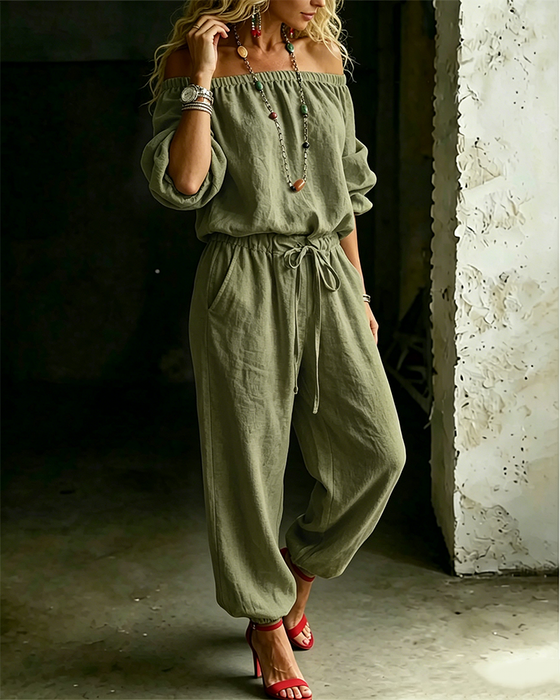 Jumpsuit Off-Shoulder Bindegürtel Tailliert