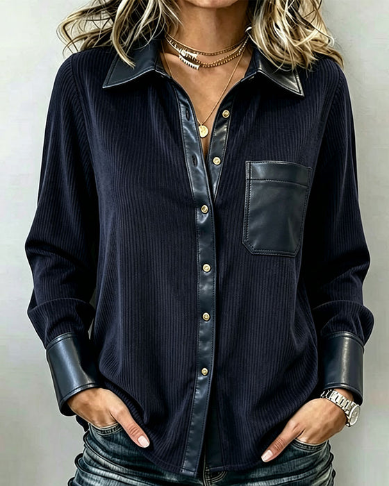 Hemd Kord PU Patchwork Revers