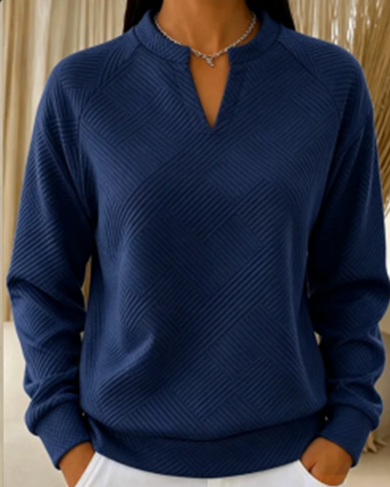 Sweatshirt V-Ausschnitt Gestreift Raglan Einfarbig
