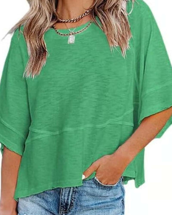 T-Shirt Panel Einfarbig Ausgestellter Ärmel