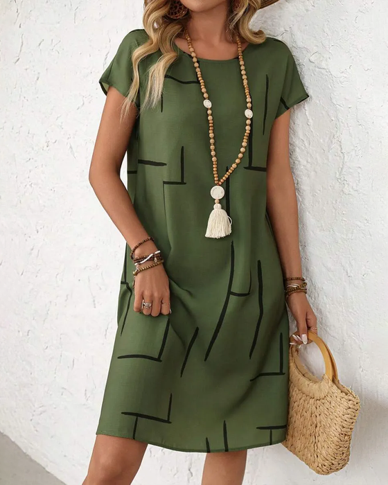 Kleid Damen Sommer Lässig Druck Rundhals