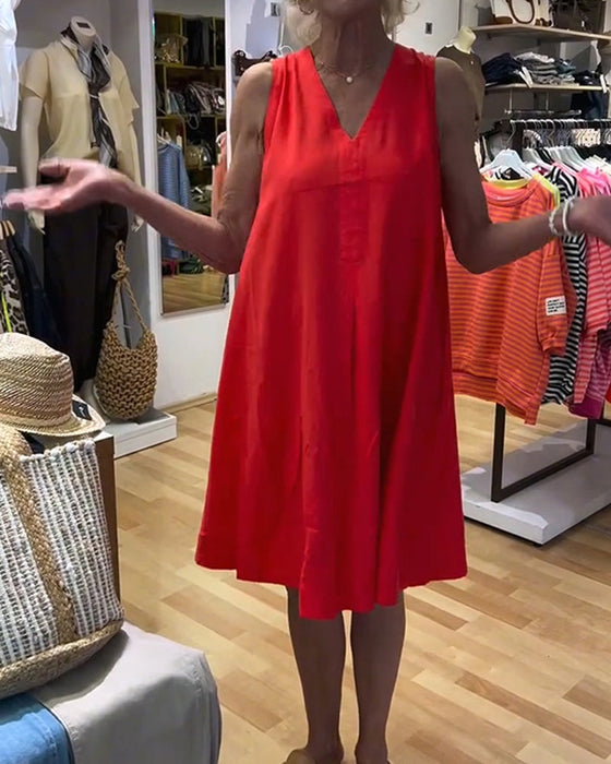 Kleid Ärmellos V-Ausschnitt Locker A-Linie