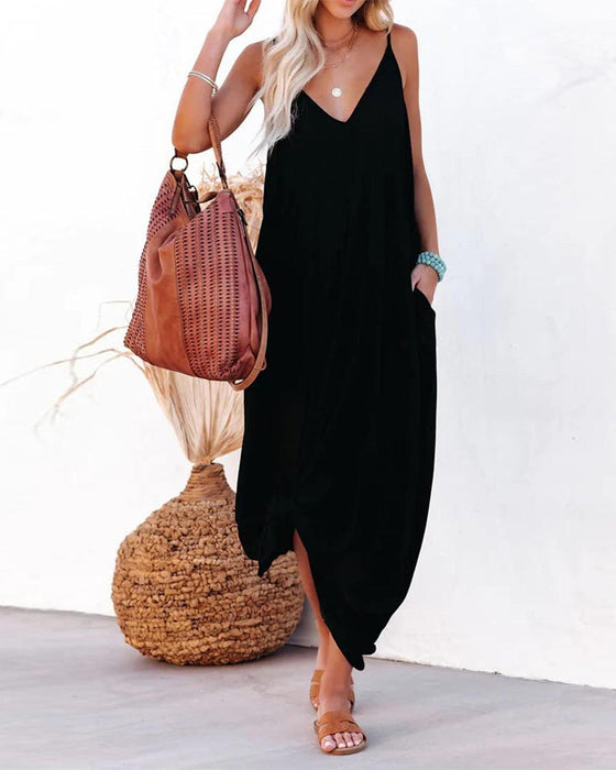 Kleid Uni Locker Tasche Maxi