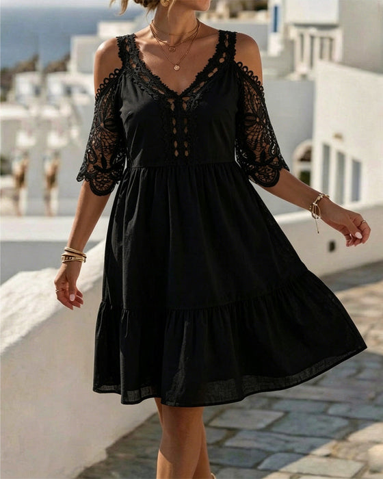 Kleider Spitze Off-Shoulder Gestuft Kurz