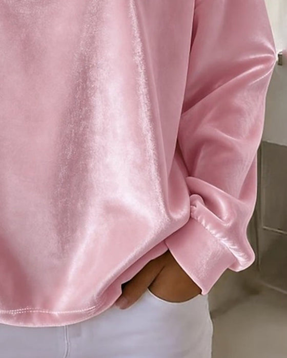 Bluse Rundhals Drop Schulter Locker Langarm