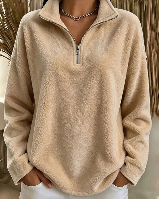 Sweatshirt Reißverschluss Kleiner Stehkragen Pullover