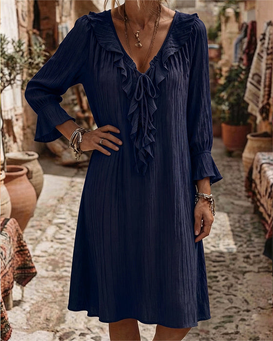 Kleid Rüschenkragen Binden Dreiviertelärmel