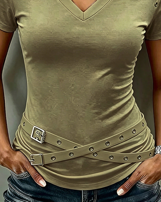 T-Shirt Kreuz Gurt Hohl Aus Slim Fit
