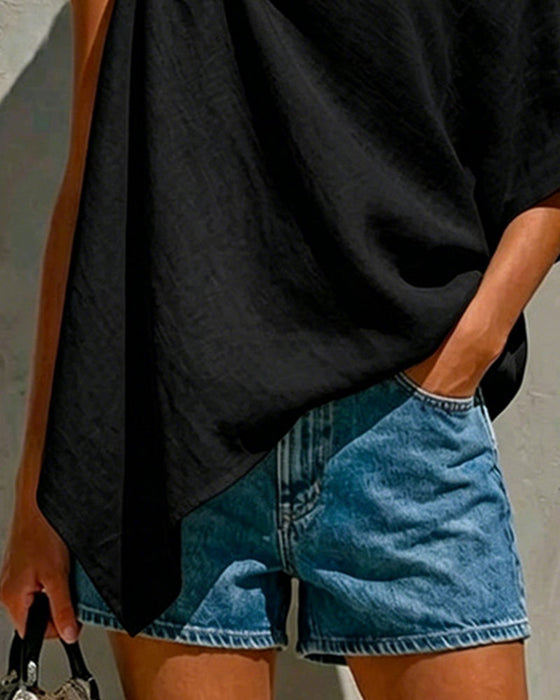 Bluse Ein Schulter Knoten Asymmetrisch