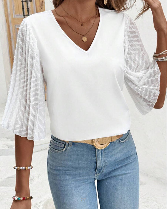 Bluse einfarbig V-Ausschnitt locker