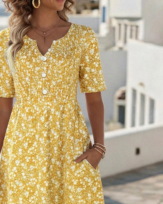 Kleid V-Ausschnitt Kurzarm floral