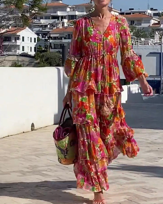 Kleid Gerüscht V-Ausschnitt