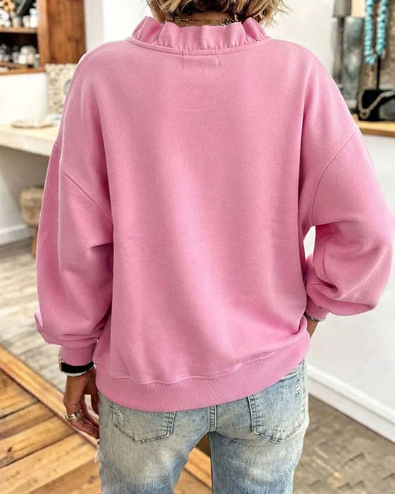Sweatshirt Rüsche V-Ausschnitt Drop Schulter