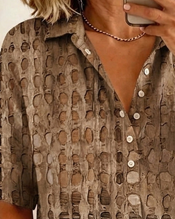 Bluse Tupfenprint Knopf Halbe Knopfleiste