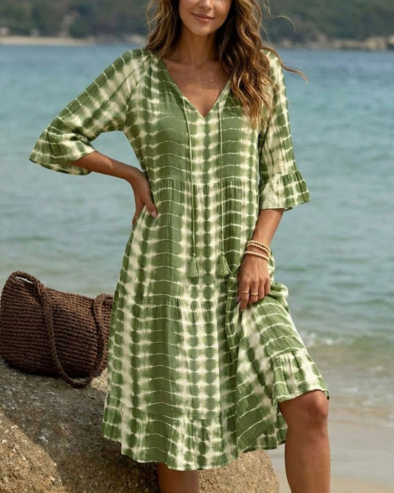 Kleid Mit V-Ausschnitt, Farbverlaufsdruck, Urlaub
