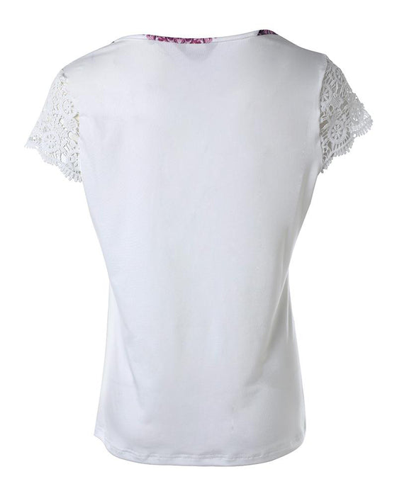 Oberteil Mit Floral Butterfly Print Lace Patch Stil