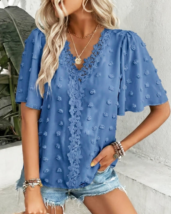 Bluse Zusammengefügt Jacquard Rüschenärmel