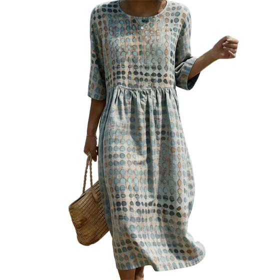 Kleid Tupfen Rundhalsausschnitt Print Halbarm