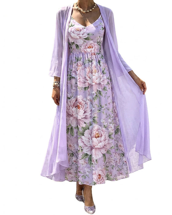 Set Blumig Druck Kleid Zweiteilig