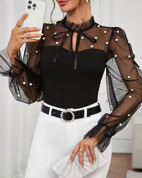 Bluse Einfarbig Puffärmel Trendy