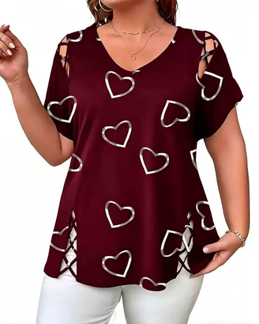 T-Shirt Herzmuster Hohl Kurzärmelig