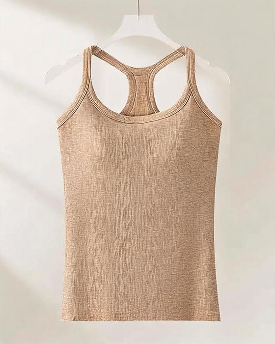 Tanktop Eingebauter Bh Gerippt Einfarbig