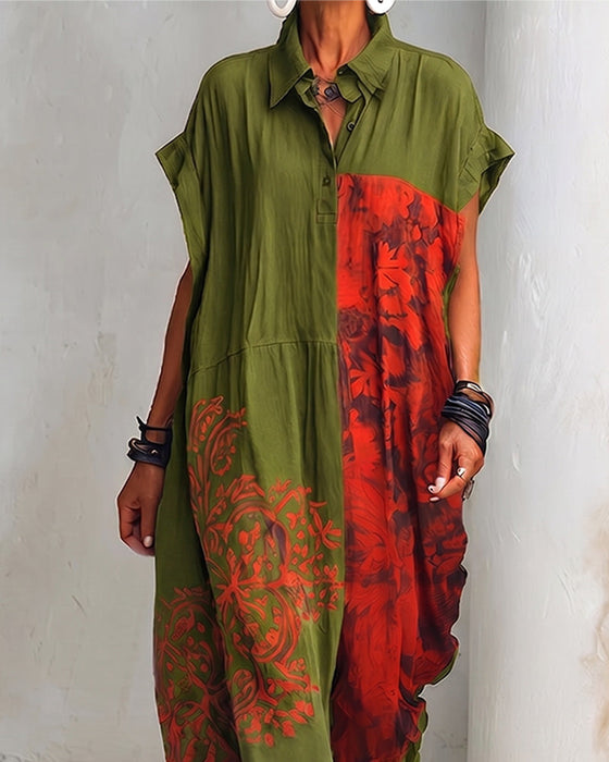 Kleid Revers Druck Locker Hemd