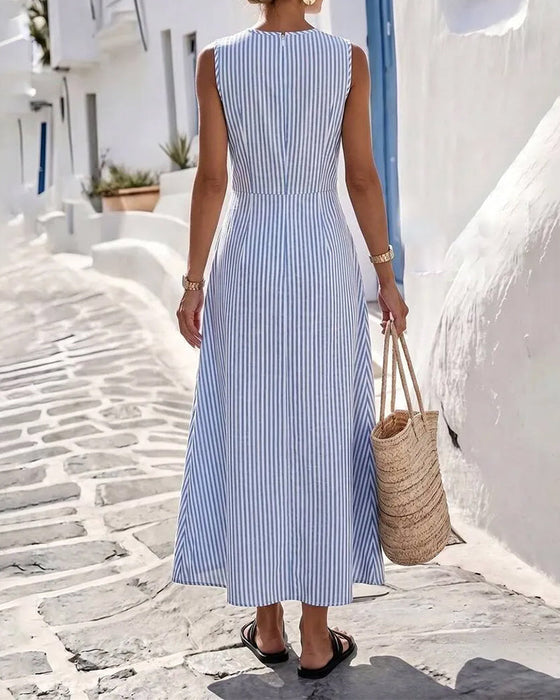 Kleid Streifen Twist Taille Ärmellos Maxi