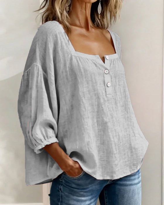 Bluse Einfach Quadratischer Ausschnitt Langarm