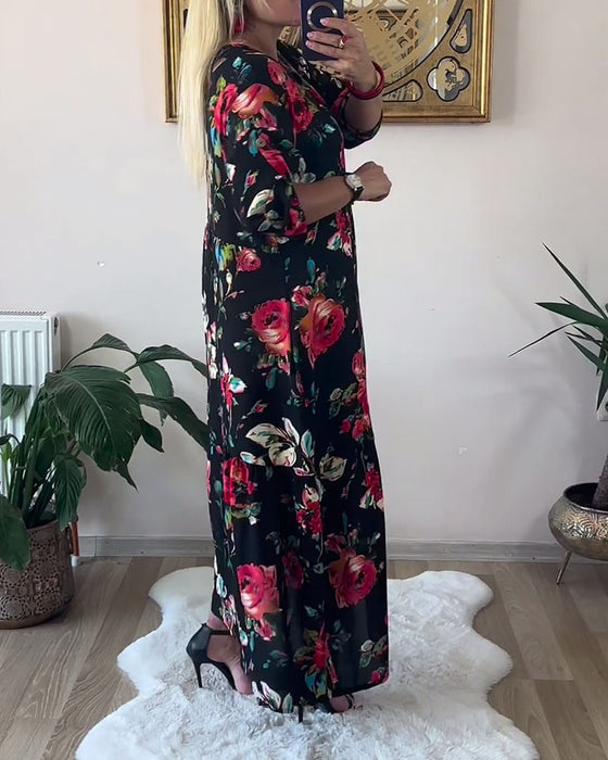 Kleid Locker Oversized Rundhals Bedruckt
