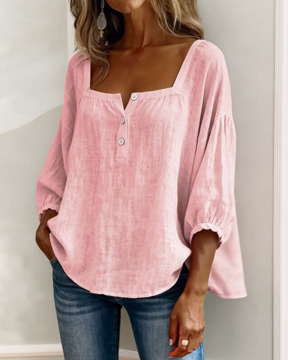 Bluse Einfach Quadratischer Ausschnitt Langarm