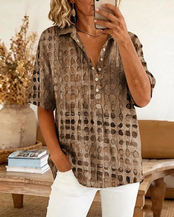 Bluse Tupfenprint Knopf Halbe Knopfleiste
