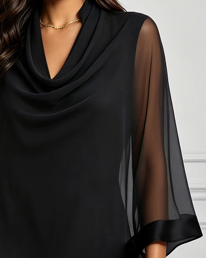 Bluse Cowl Neck Unregelmäßig Uni Sheer