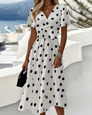 Elegantes A-Linien-Kleid mit V-Ausschnitt und Punktmuster