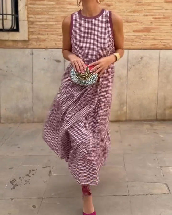 kleid rundhals plaid ohne ärmel