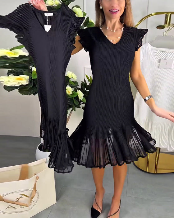 Kleid Kleine Flügelärmel Spitze V-Ausschnitt